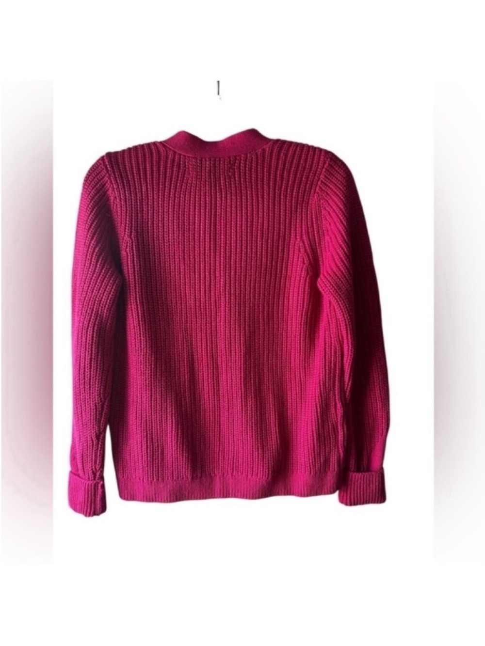 LOFT Bright Fuchsia Ribbed Button Cardigan - Picture 3 of 11